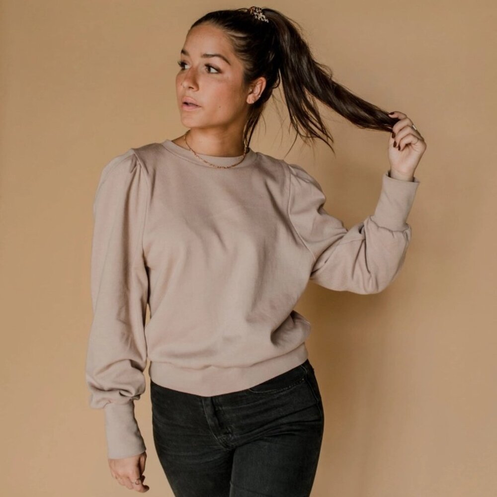 NWT Retro Puff Sleeves Pullover Sweatshirt Tan